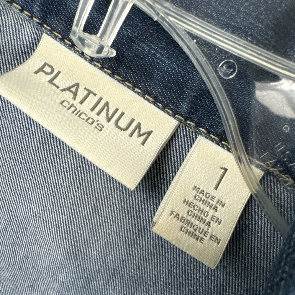 Chicos 1 Platinum Denim Jacket Womens Cropped Rhinestone Bling size Medium - Picture 3 of 12